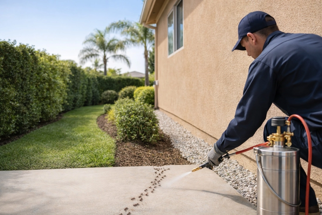 perimeter ant treatment around home foundation orange county ca 714-236-1200