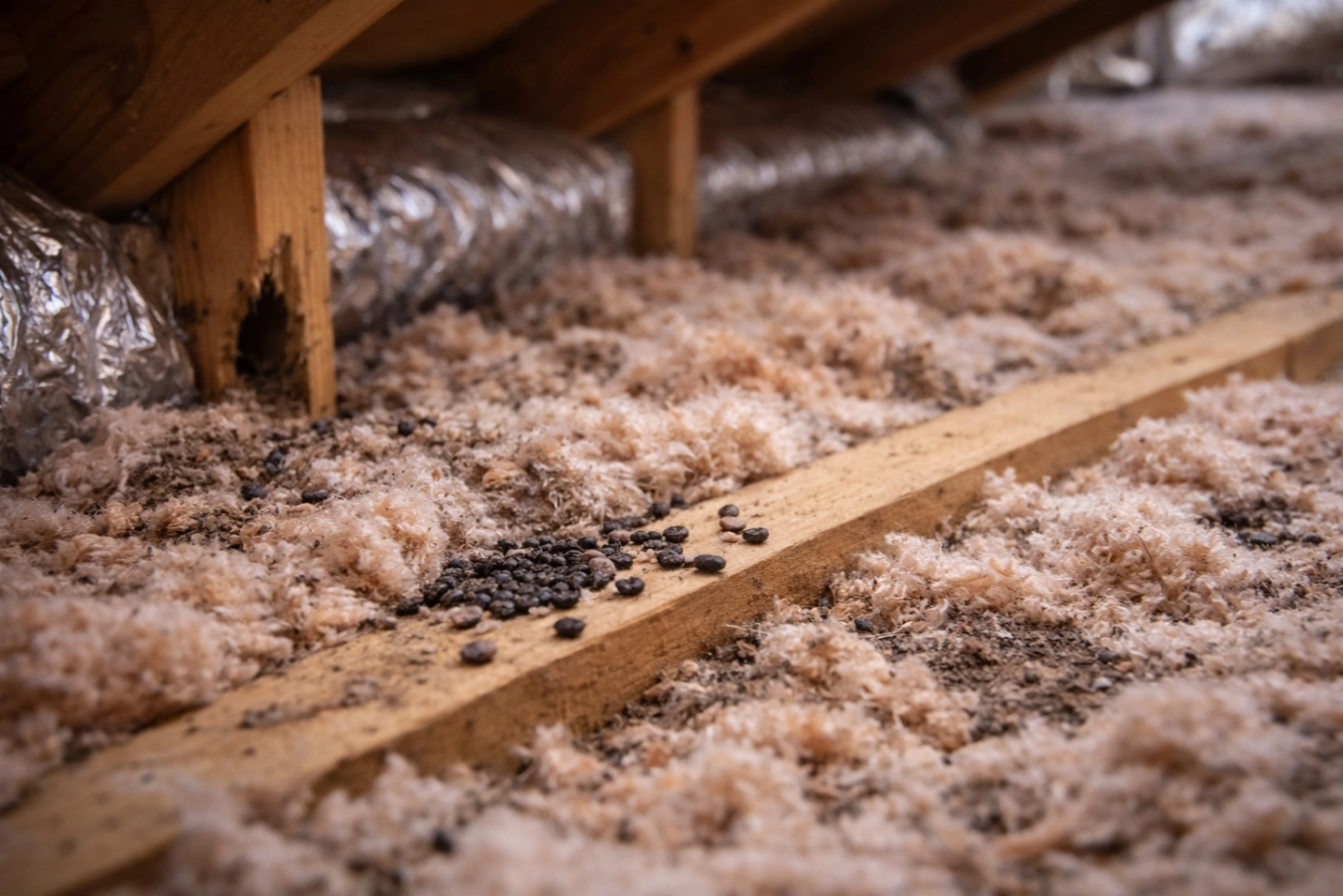 Rodent activity signs in attic insulation Orange County CA pest inspection