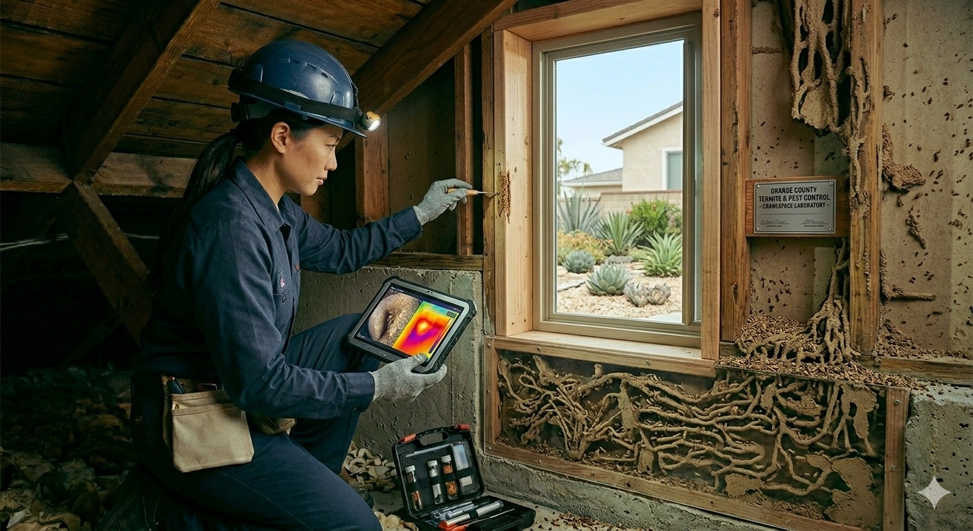 termite colony activity inside wall cavity detected during professional inspection