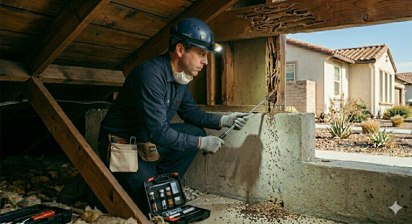 termite damaged beam discovered during structural pest inspection orange county